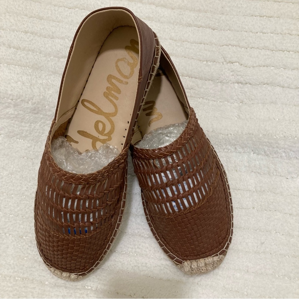 NEW Sam Edelman Women's Brown Pen' Woven Leather Espadrille Flat… Size 9